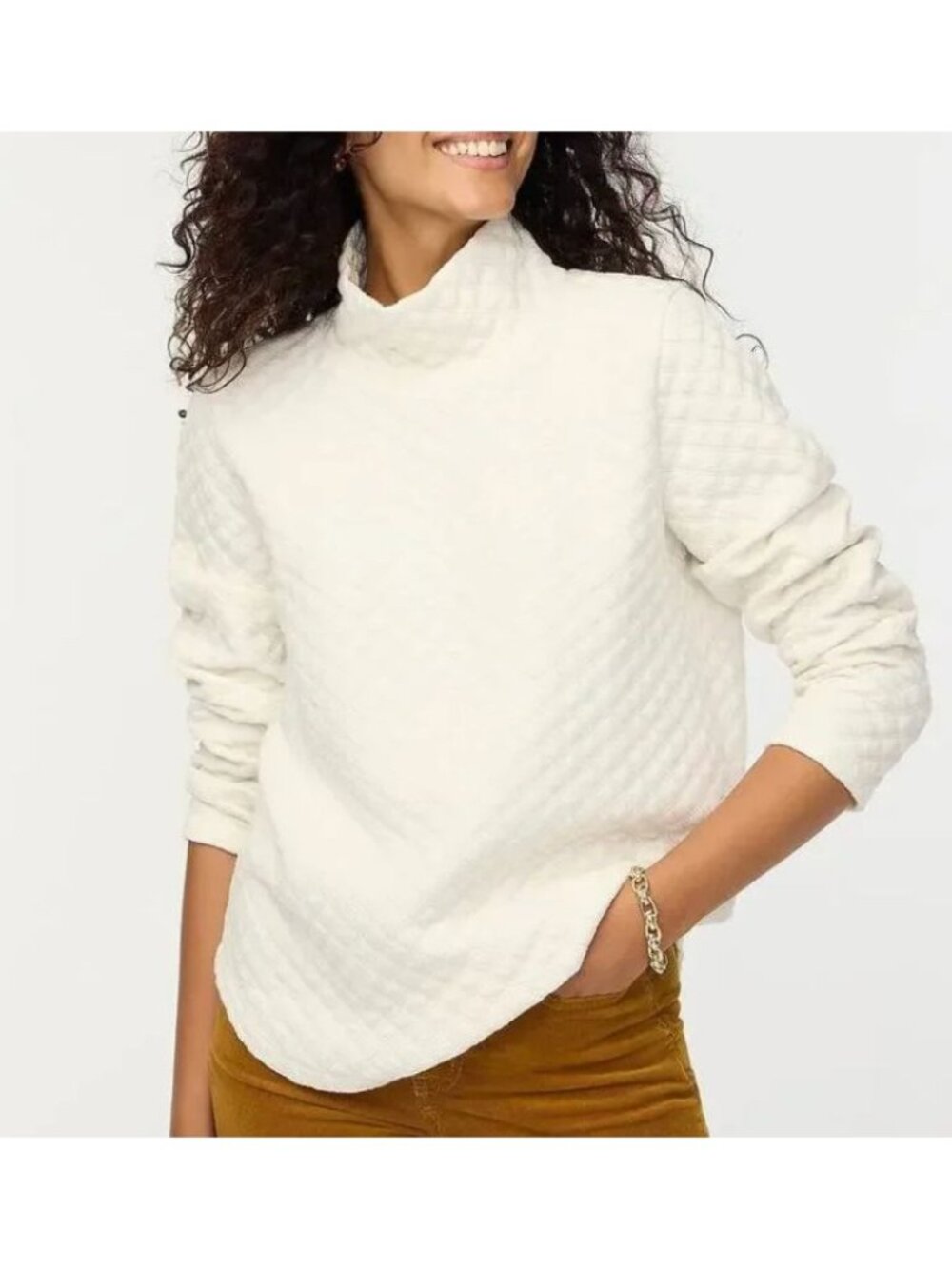 J. CREW FACTORY herringbone mock neck pullover in cream size M